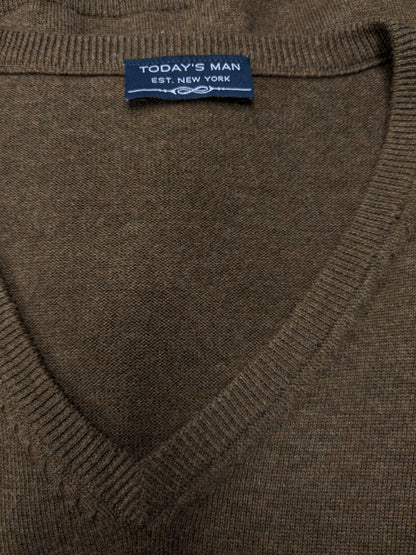 Today's Man Wollen spencer met V-Hals. Bruin gemêleerd. Maat 2XL / XXL.