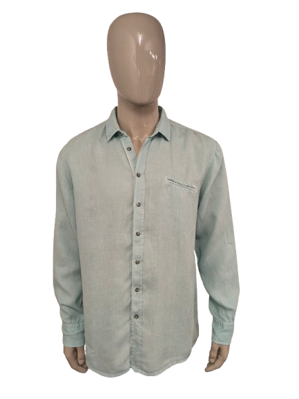 Boss Hugo Boss Camisa de lino. Color verde menta de color verde. Tamaño 2xl / xl. Ajuste regular.