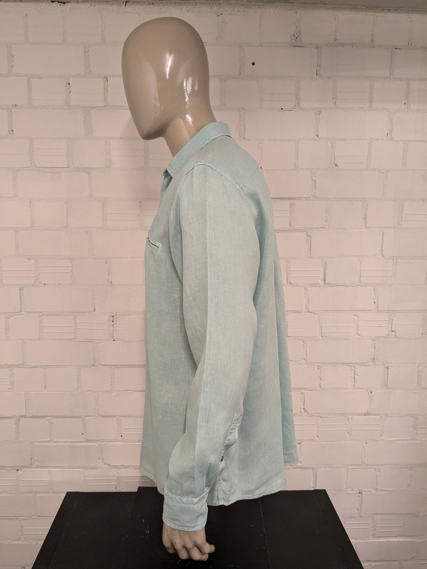 Boss Hugo Boss Camisa de lino. Color verde menta de color verde. Tamaño 2xl / xl. Ajuste regular.