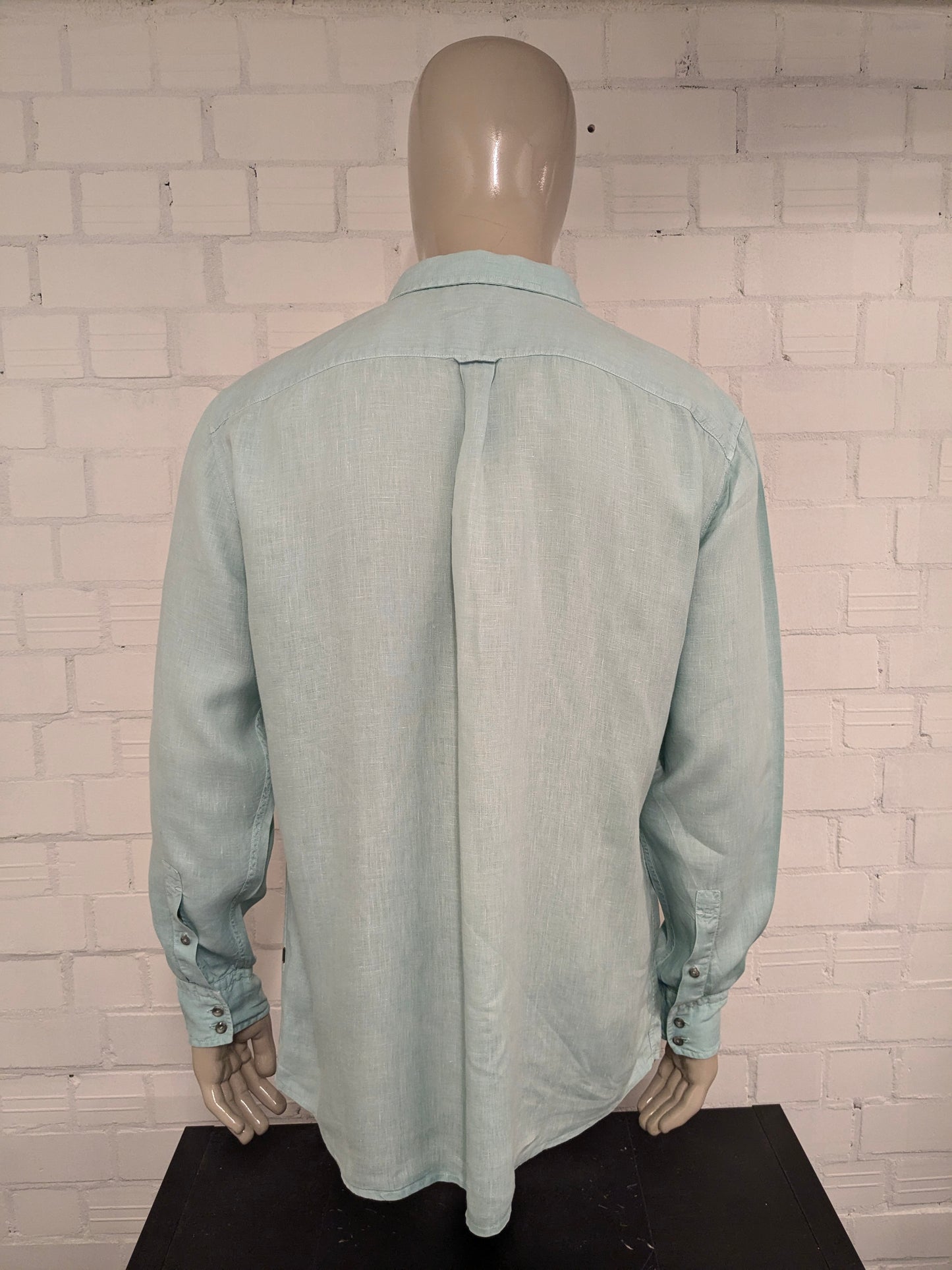 Boss Hugo Boss Camisa de lino. Color verde menta de color verde. Tamaño 2xl / xl. Ajuste regular.