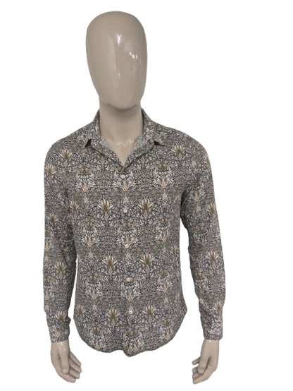 Morris & Co x H&M Shirt. Blue gray mustard yellow print. Size L.