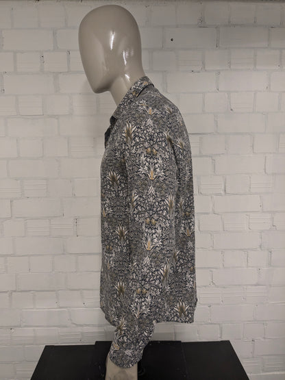 Morris & Co x H&M Shirt. Blue gray mustard yellow print. Size L.