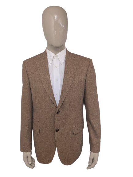 La veste bostonienne en laine. Motif à chevrons marron champagne. Taille 50 / M.