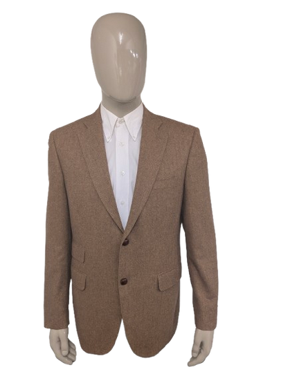 La veste bostonienne en laine. Motif à chevrons marron champagne. Taille 50 / M.