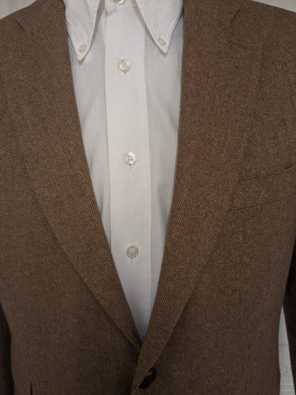 La veste bostonienne en laine. Motif à chevrons marron champagne. Taille 50 / M.