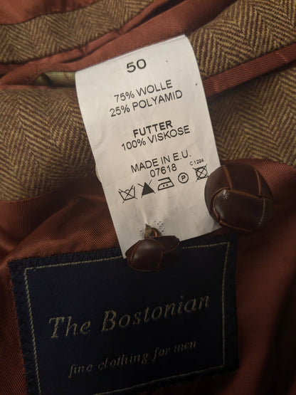 La veste bostonienne en laine. Motif à chevrons marron champagne. Taille 50 / M.