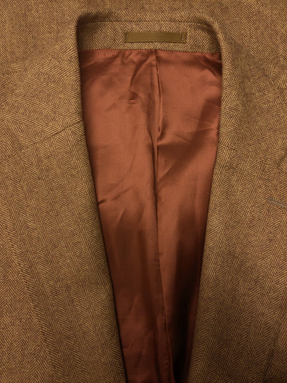 La veste bostonienne en laine. Motif à chevrons marron champagne. Taille 50 / M.