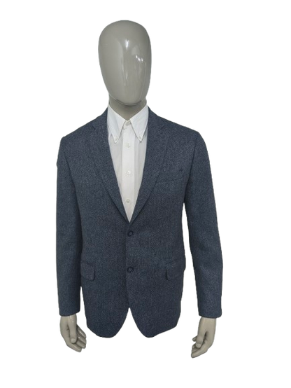 La veste bostonienne en laine. Motif à chevrons gris bleu. Taille 52 / L.