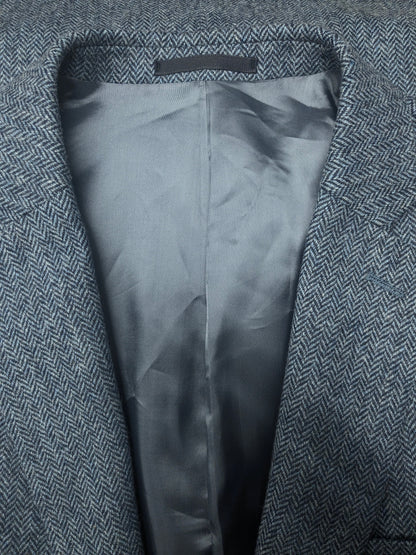 La veste bostonienne en laine. Motif à chevrons gris bleu. Taille 52 / L.