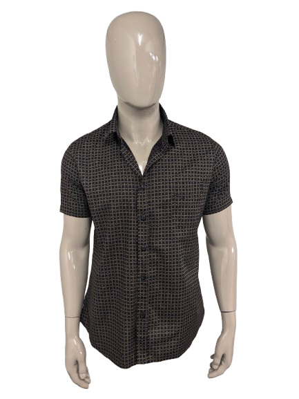 Sleeve corta Vintage P Tarassis e Son. Stampa marrone nero. Taglia M.