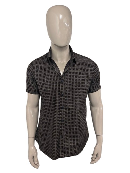 Sleeve corta Vintage P Tarassis e Son. Stampa marrone nero. Taglia M.