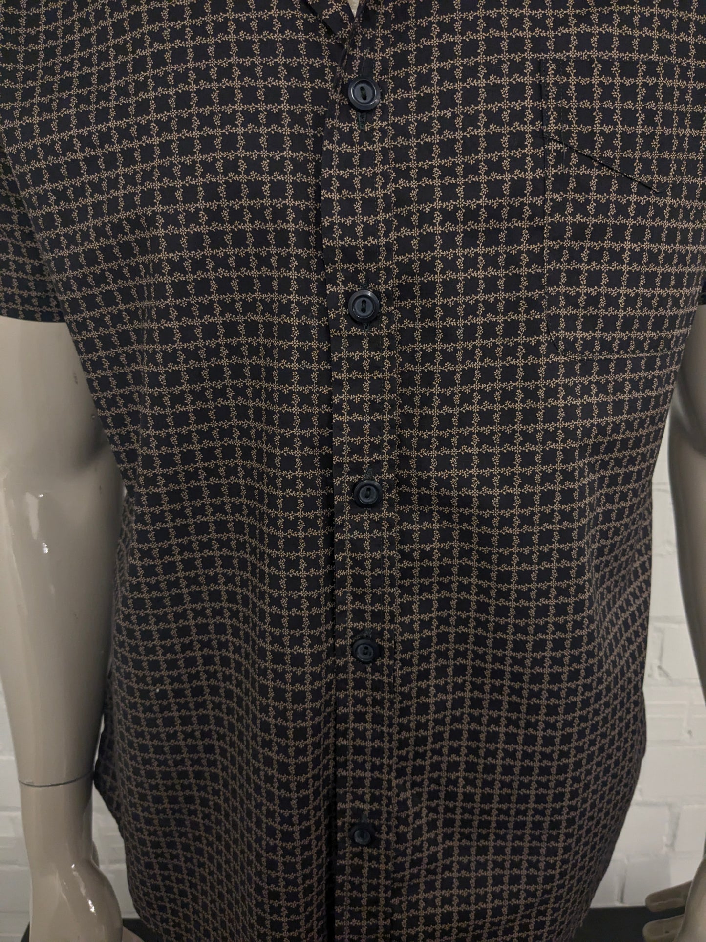 Sleeve corta Vintage P Tarassis e Son. Stampa marrone nero. Taglia M.