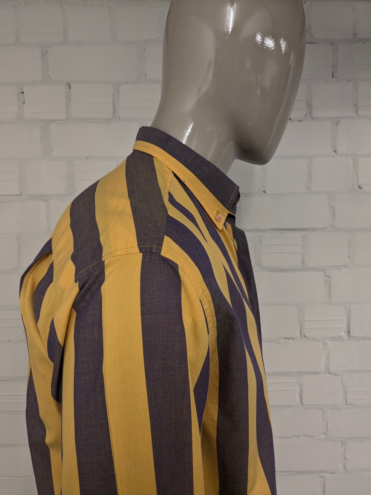 Vintage Edwin shirt. Yellow purple striped. Size L.