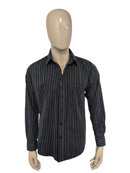 Vintage SCD Jeans shirt. Dark blue white print. Size L.