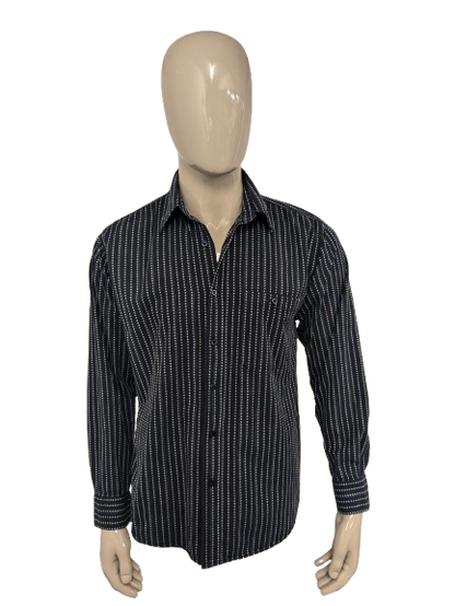 Vintage SCD Jeans shirt. Dark blue white print. Size L.