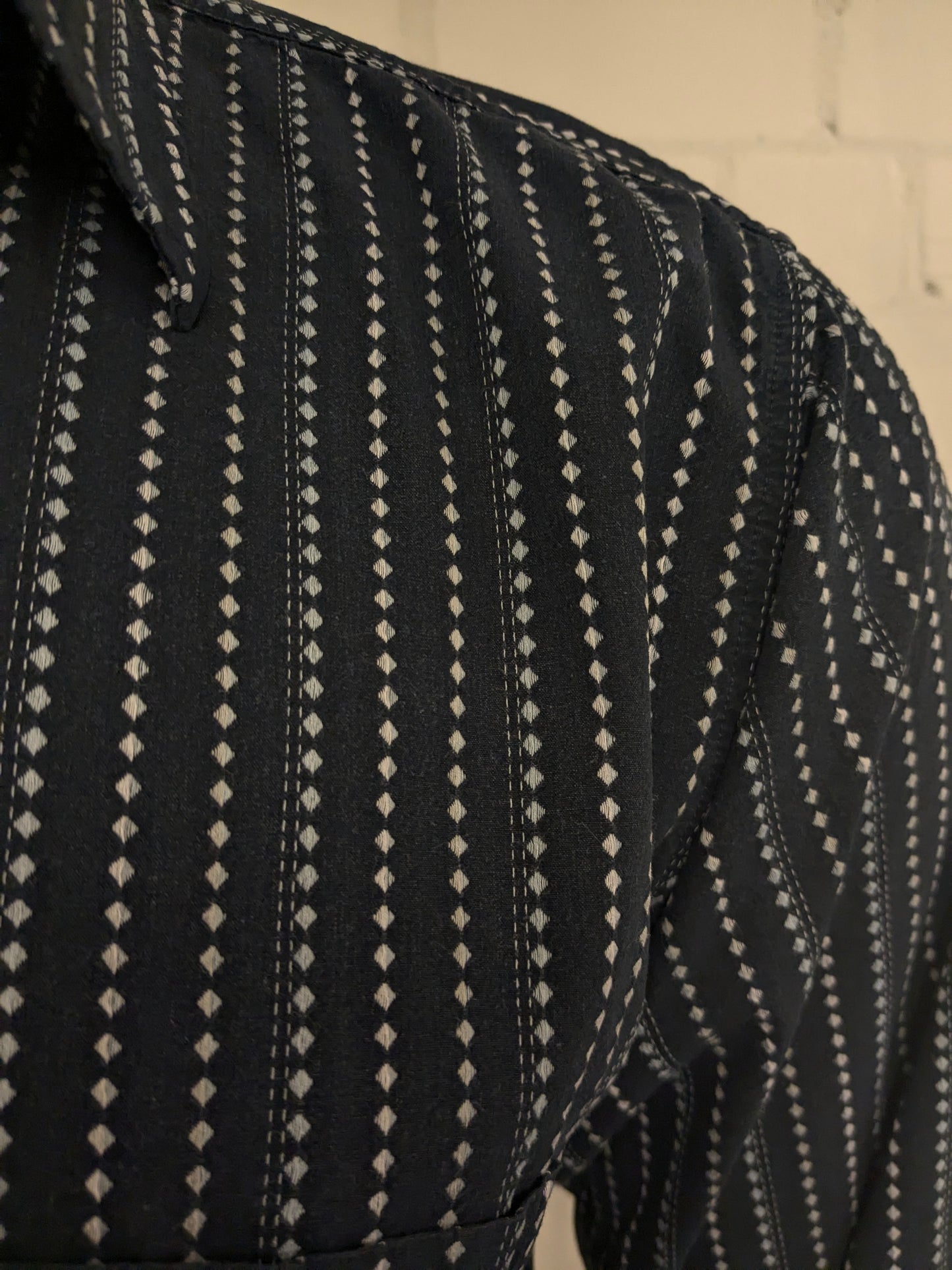 Vintage SCD Jeans shirt. Dark blue white print. Size L.