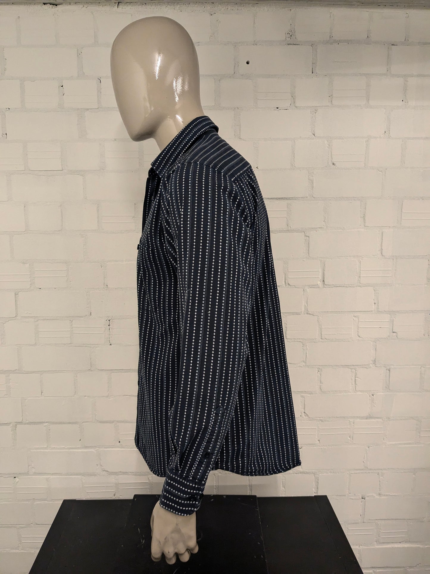 Vintage SCD Jeans shirt. Dark blue white print. Size L.