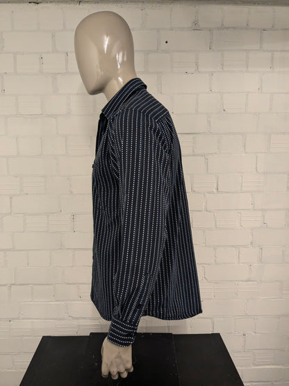 Vintage SCD Jeans shirt. Dark blue white print. Size L.