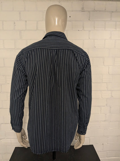 Vintage SCD Jeans shirt. Dark blue white print. Size L.