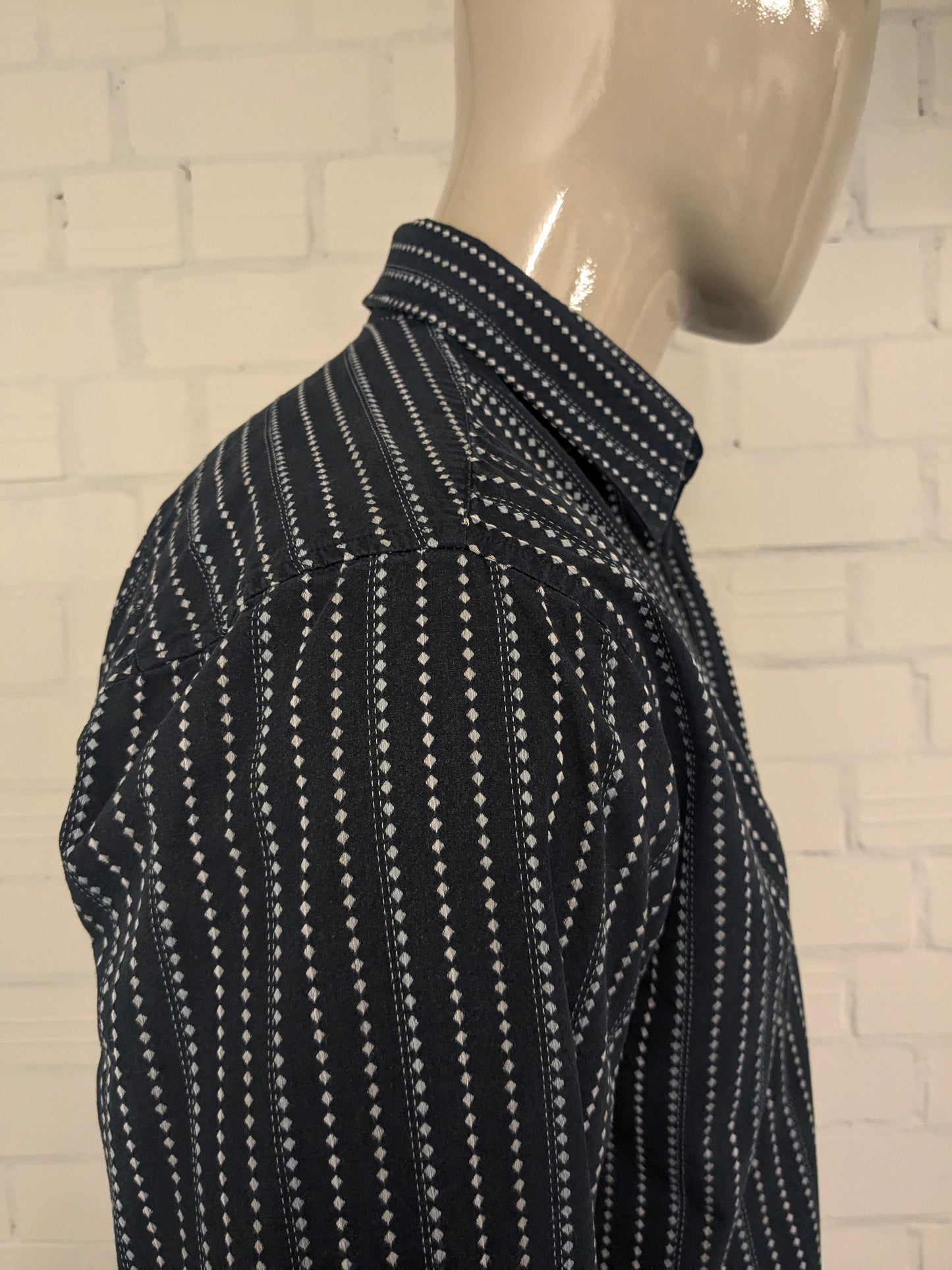 Vintage SCD Jeans shirt. Dark blue white print. Size L.