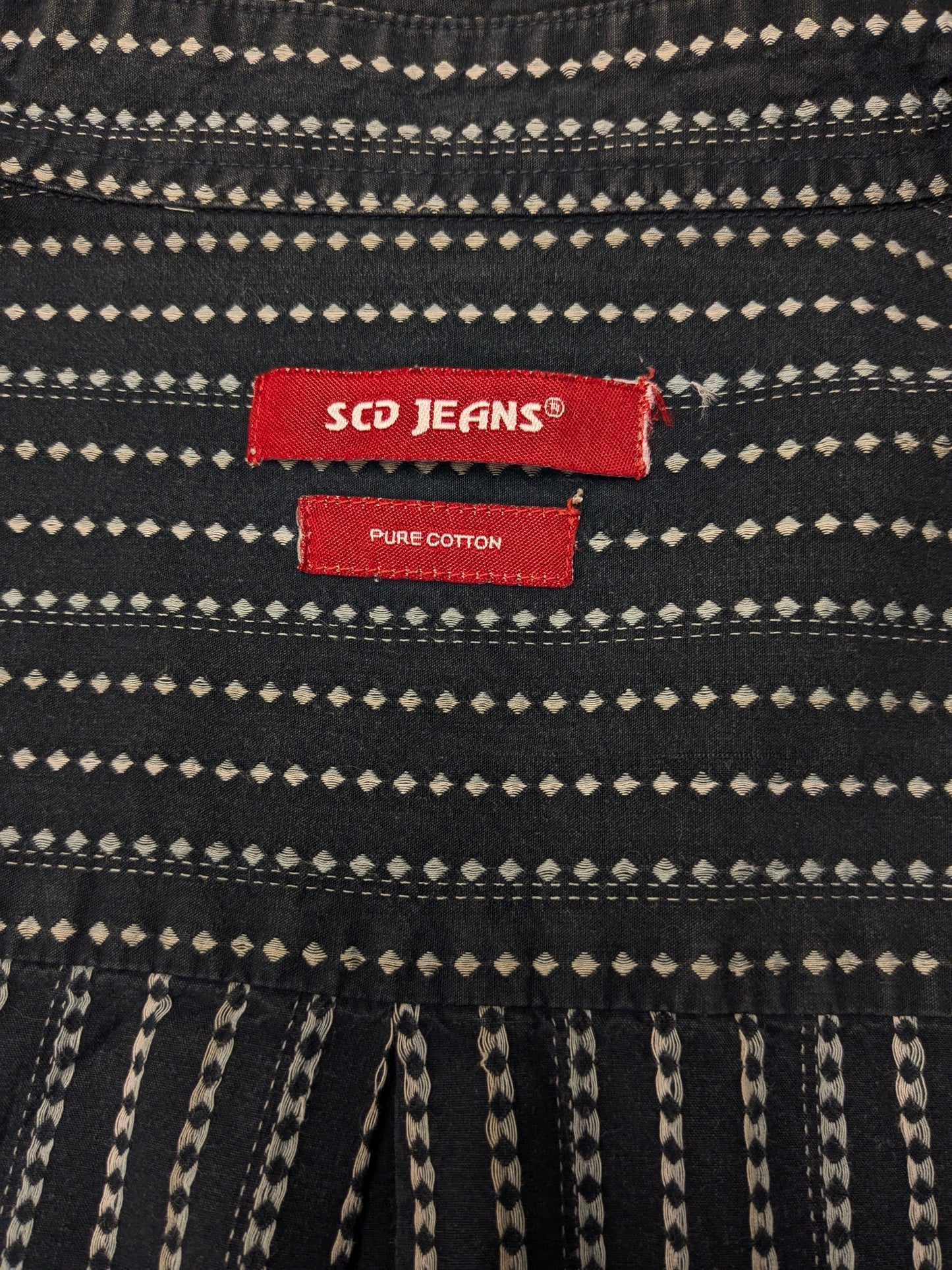 Vintage SCD Jeans shirt. Dark blue white print. Size L.
