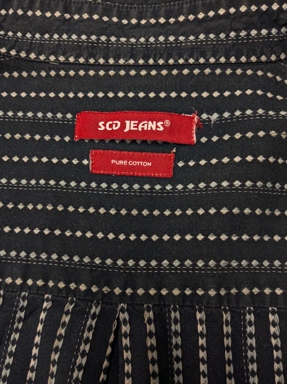 Vintage SCD Jeans shirt. Dark blue white print. Size L.