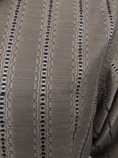 Vintage Michel Ansil overhemd met puntkraag. Beige Zwart geborduurd motief. Maat XL.