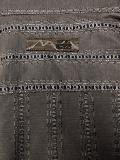 Vintage Michel Ansil overhemd met puntkraag. Beige Zwart geborduurd motief. Maat XL.