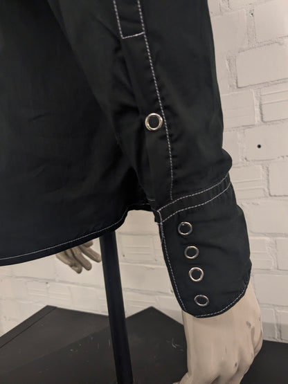 Vintage Energie Gold western overhemd met drukknopen en puntkraag. Zwart + Witte stiksel. Maat L.