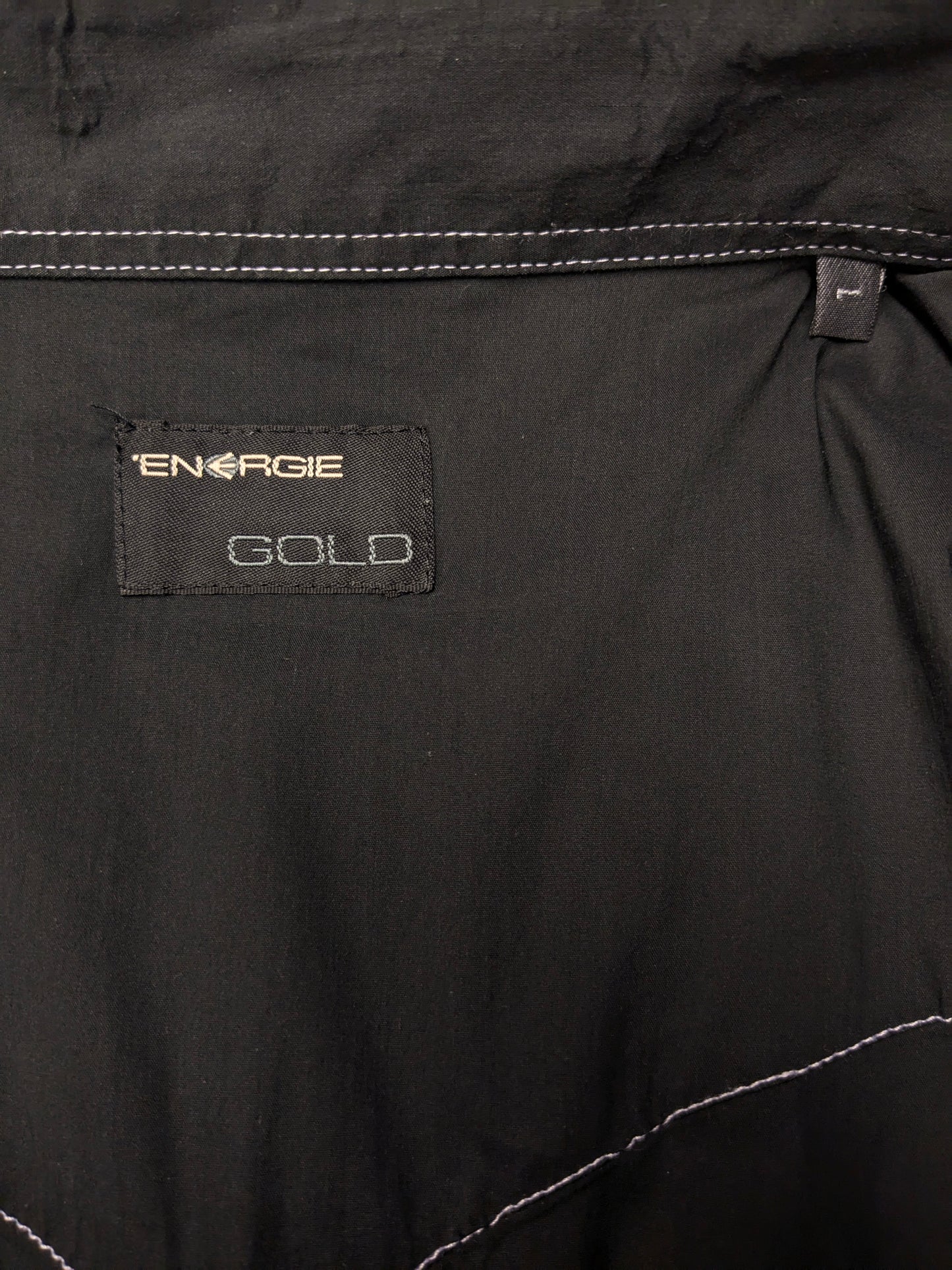 Vintage Energie Gold western overhemd met drukknopen en puntkraag. Zwart + Witte stiksel. Maat L.