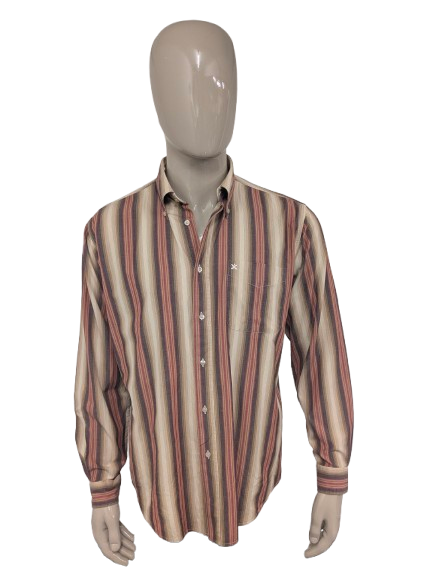 Vintage Goldsmith-Shirt. Rotbraun gestreift. Größe XL.