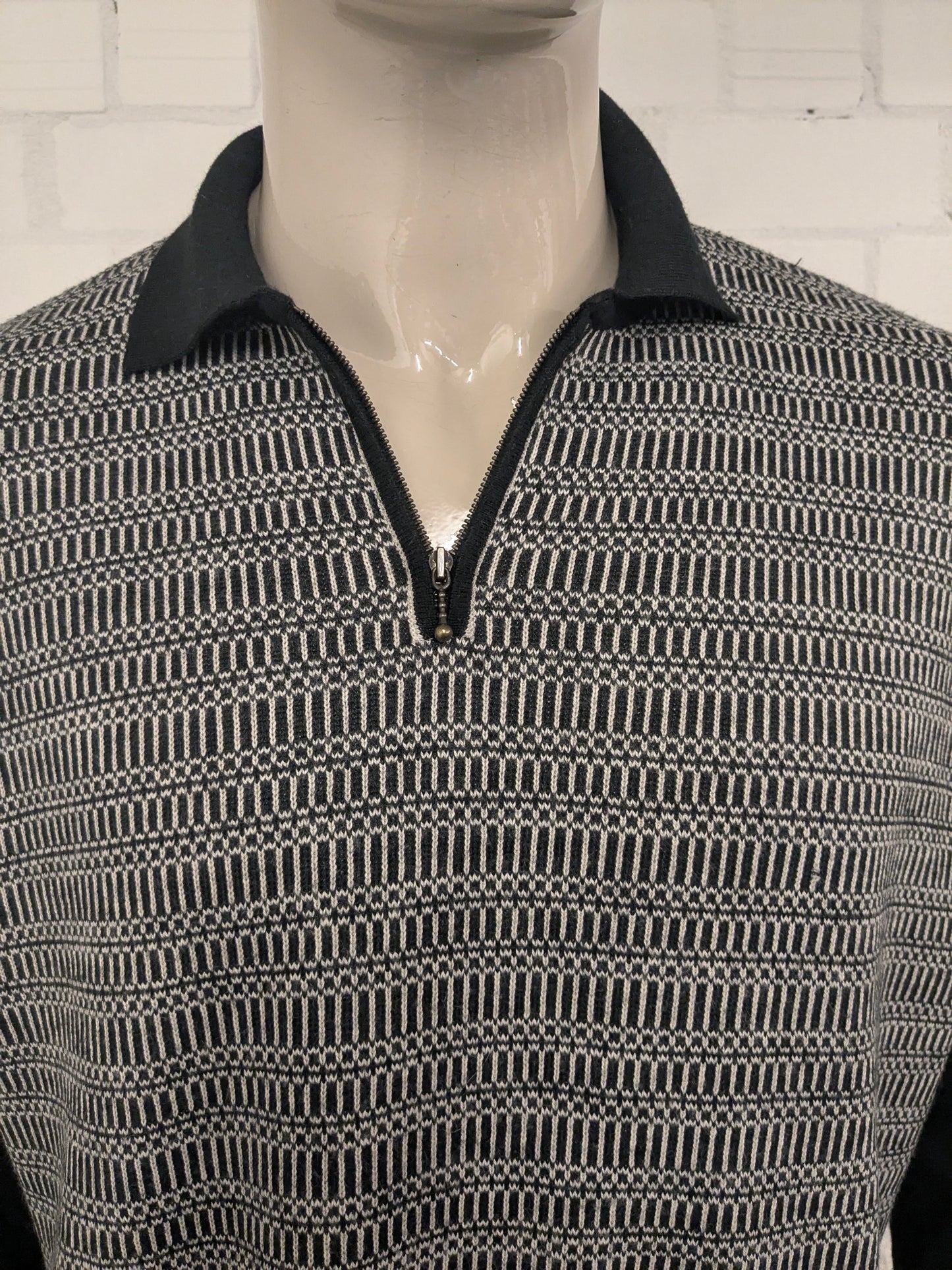 Suéter vintage Ortomag con cremallera. Beige de color negro. Tamaño 2xl / xxl.