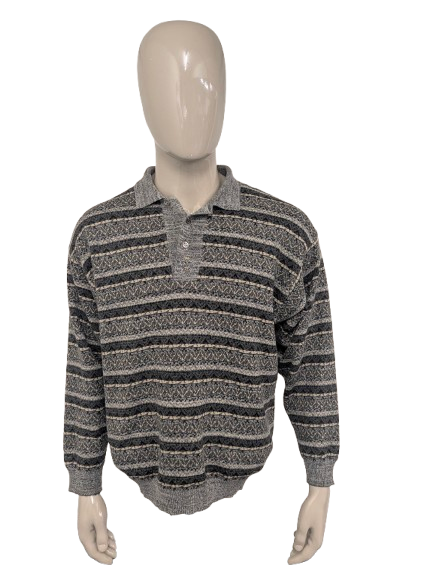 Vintage Mondi Sports Wear Polotrui. Impression gris vert beige. Taille xl.