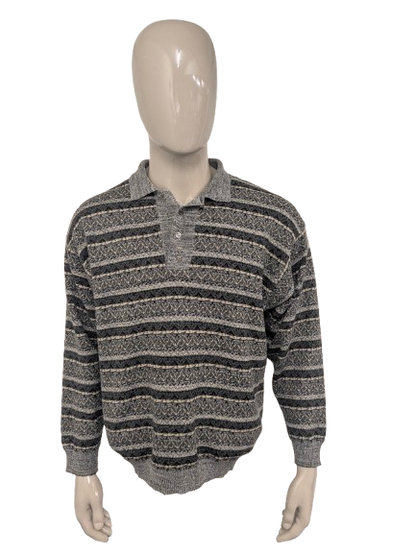 Vintage Mondi Sports Wear Polotrui. Impression gris vert beige. Taille xl.