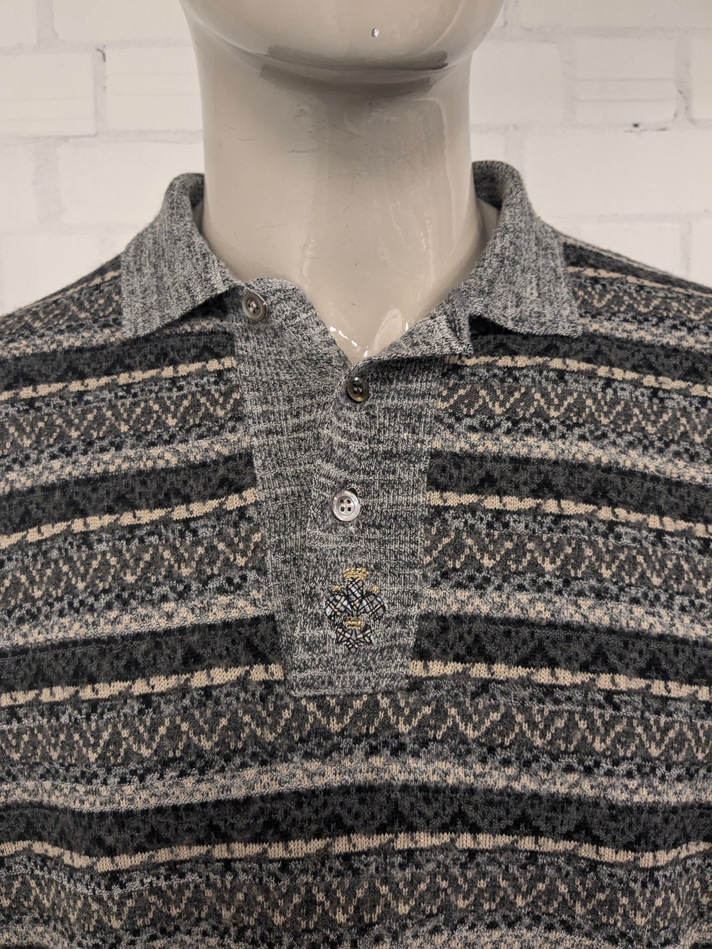 Vintage Mondi Sports Wear Polotrui. Impression gris vert beige. Taille xl.