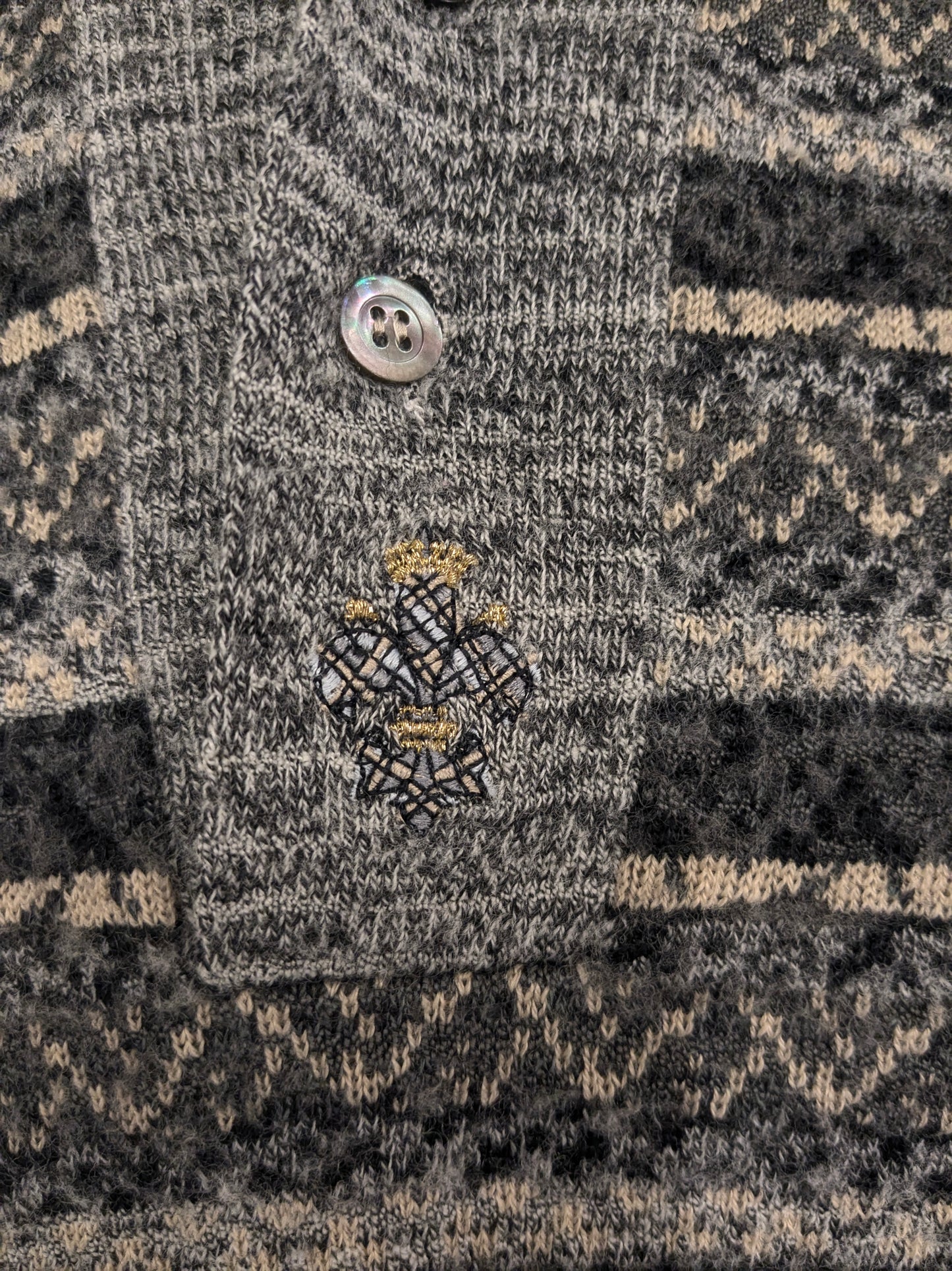 Vintage Mondi Sports Wear Polotrui. Impression gris vert beige. Taille xl.