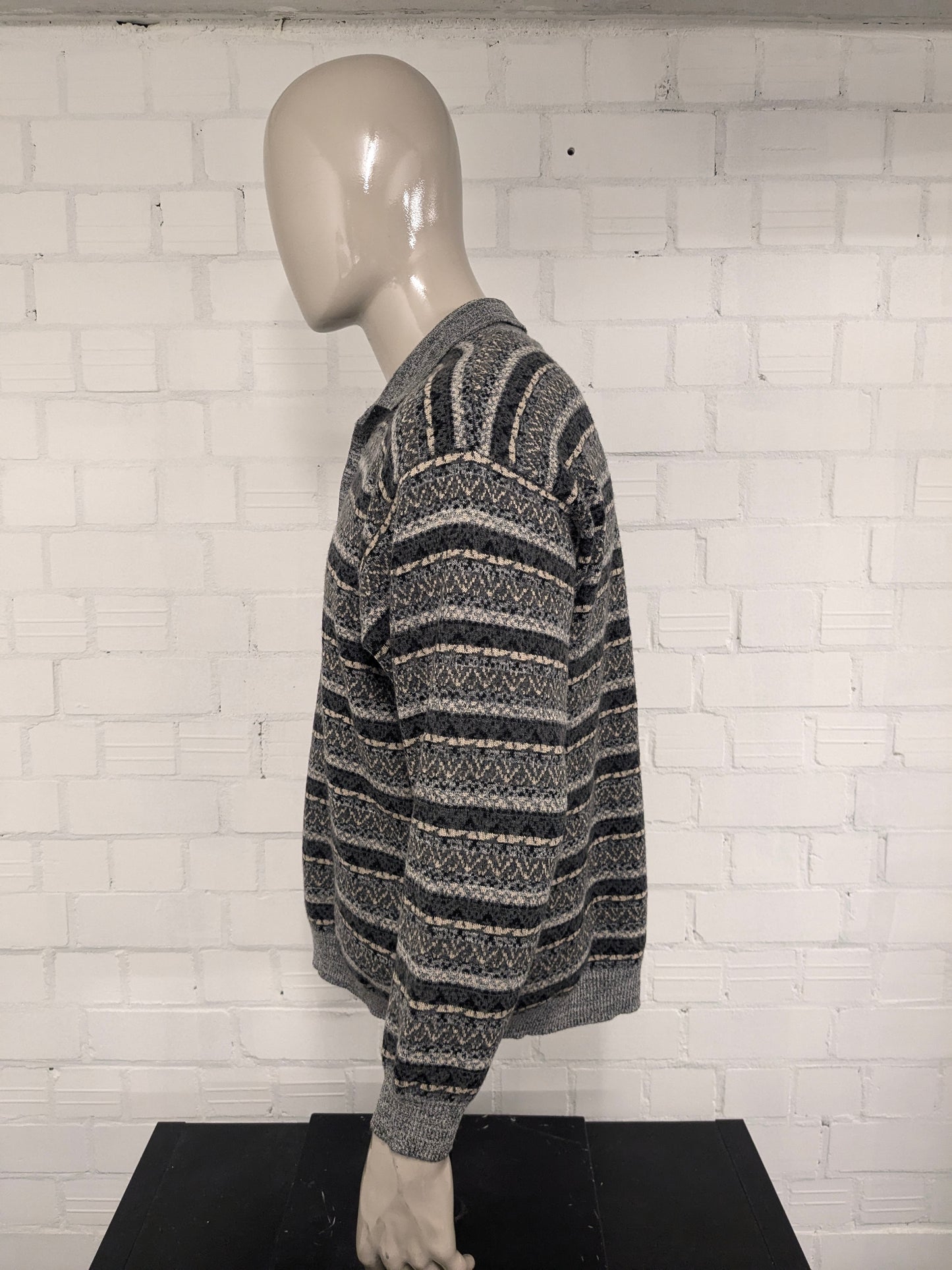 Vintage Mondi Sports Wear Polotrui. Impression gris vert beige. Taille xl.