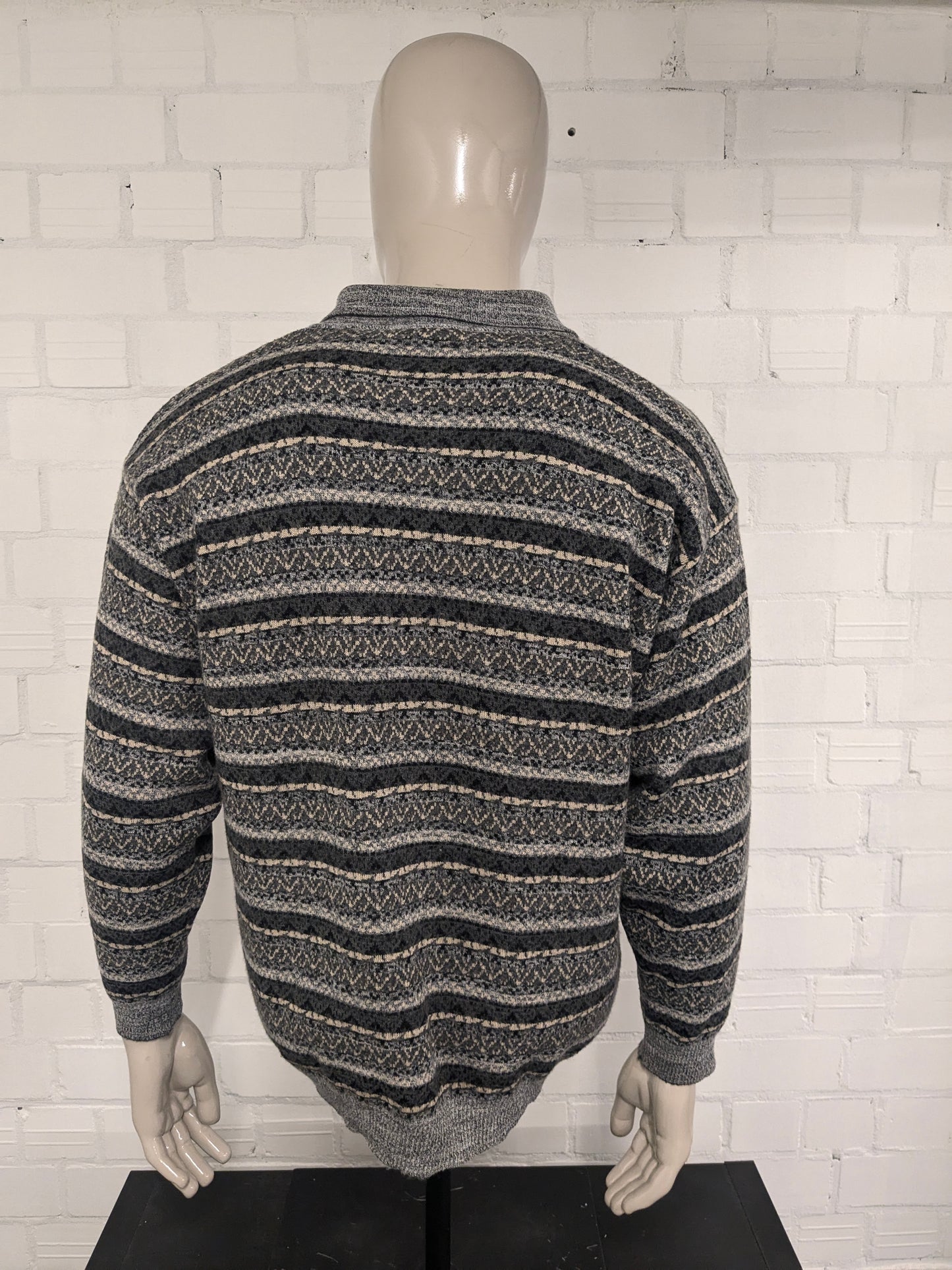 Vintage Mondi Sports Wear Polotrui. Impression gris vert beige. Taille xl.