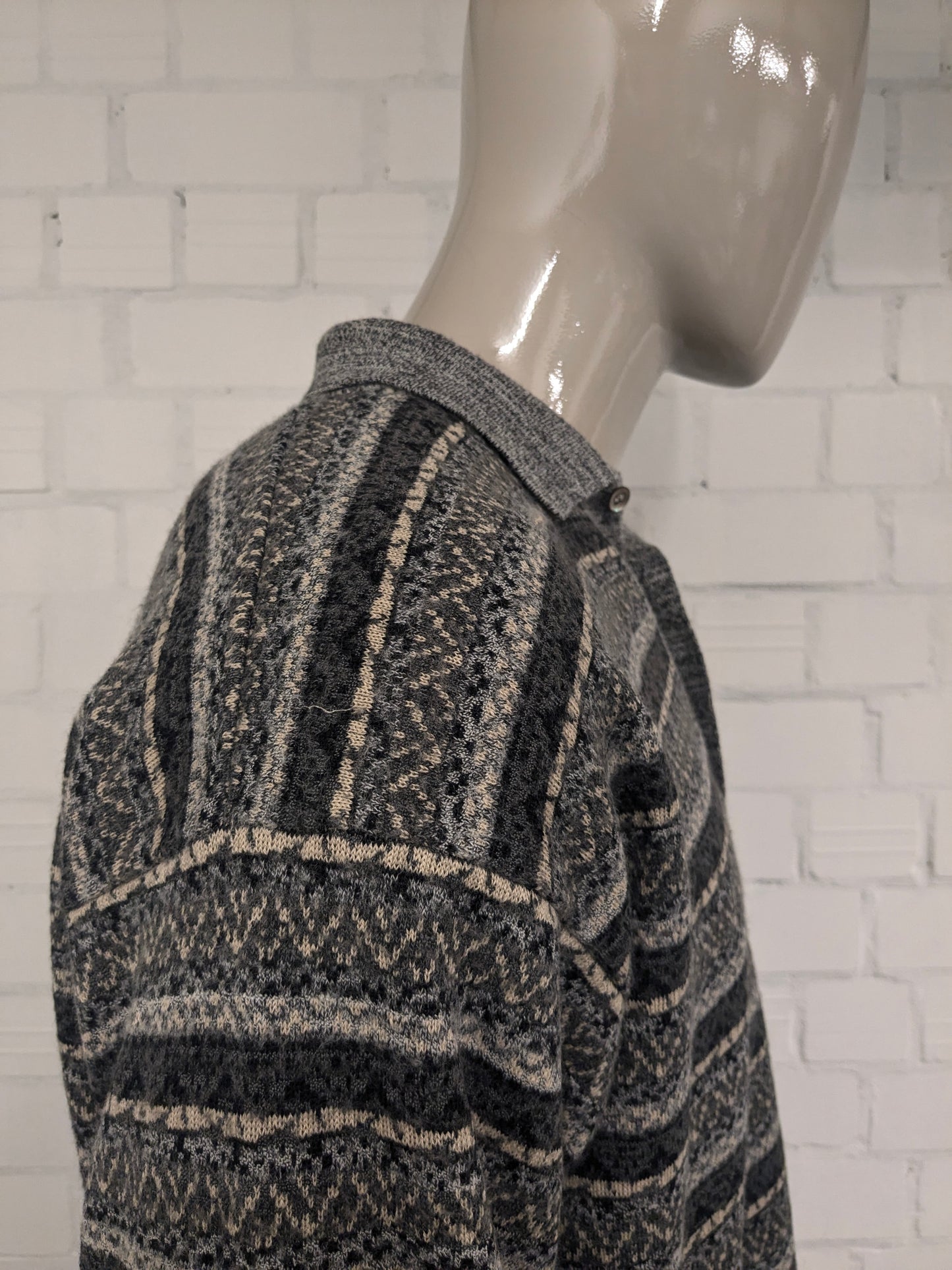 Vintage Mondi Sports Wear Polotrui. Impression gris vert beige. Taille xl.