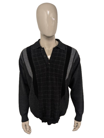 Vintage Belika wool polo sweater. Gray black colored. Size XL. 50% wool.