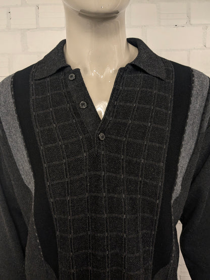 Vintage Belika wool polo sweater. Gray black colored. Size XL. 50% wool.