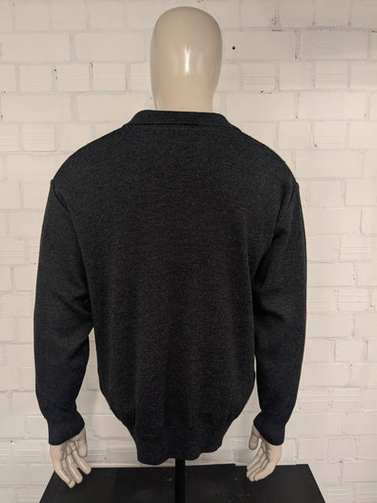 Vintage Belika wool polo sweater. Gray black colored. Size XL. 50% wool.