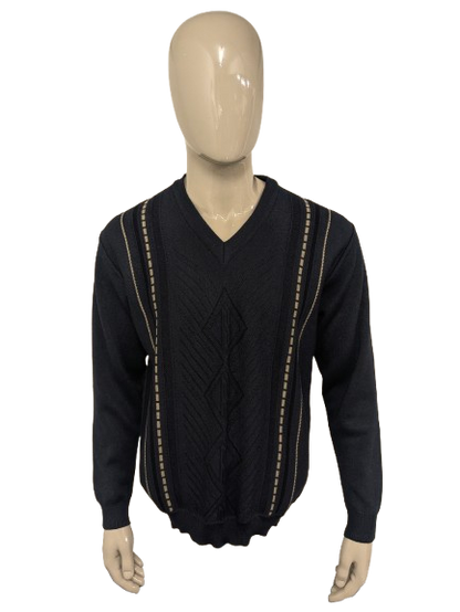 Suéter de lana de Luigi Luigi Luigi con cuello en V. Blue beige de color negro. Tamaño L. 50% de lana.