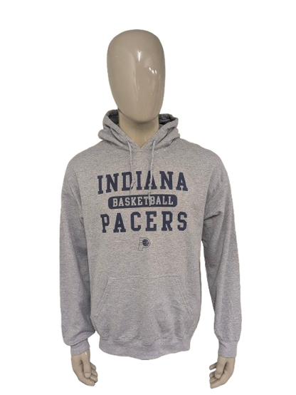 Felpa con cappuccio da basket di basket dell'Indiana NBA. Grigio mescolato con stampa. Taglia L.