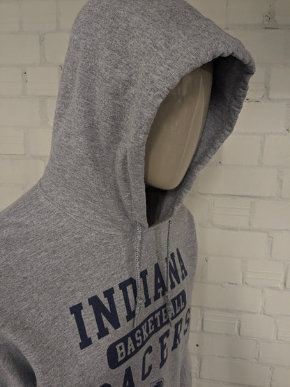 Felpa con cappuccio da basket di basket dell'Indiana NBA. Grigio mescolato con stampa. Taglia L.
