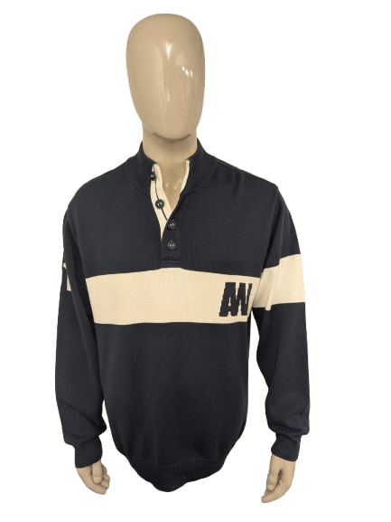 Pfeilpullover mit Knöpfen. Blau weiß gefärbt. Größe xl / 2xl-xxl.