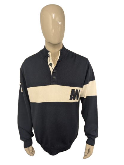 Pfeilpullover mit Knöpfen. Blau weiß gefärbt. Größe xl / 2xl-xxl.