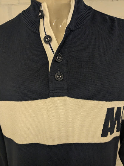 Pfeilpullover mit Knöpfen. Blau weiß gefärbt. Größe xl / 2xl-xxl.