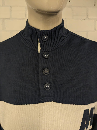 Pfeilpullover mit Knöpfen. Blau weiß gefärbt. Größe xl / 2xl-xxl.