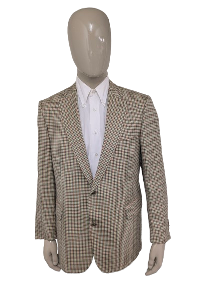 Eduard Dressler Wollen colbert. Beige Groen Bruin Zwart motief. Maat 27 (54 / L).